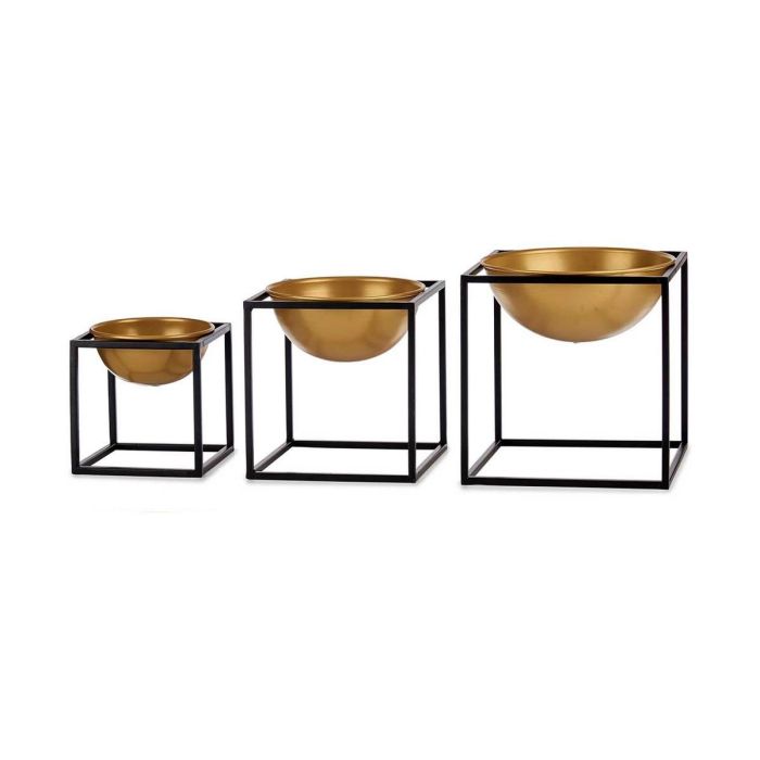 Giftdecor Set de 3 Cuencos con Soporte Cuadrado, Metal, Negro y Oro, 23x24x23 cm