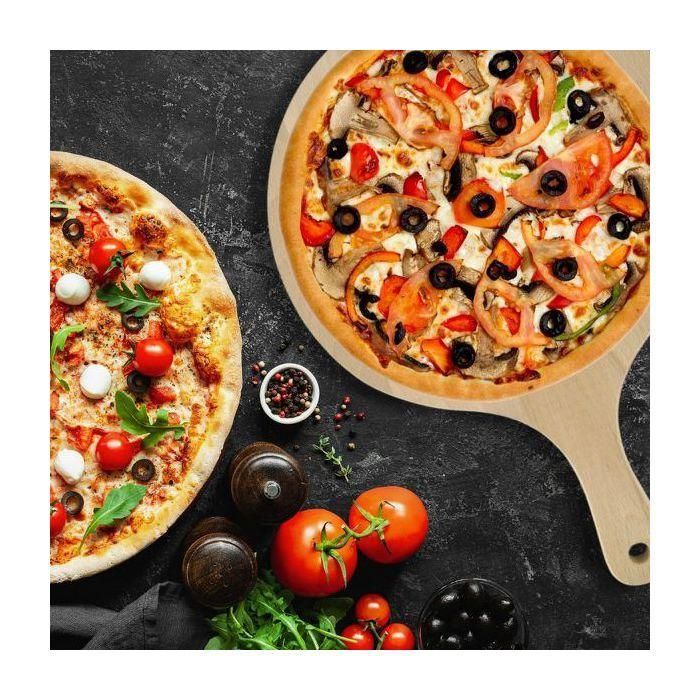 Juego de 2 tablas de madera para pizza y tarta flambeada y cortador de pizza de acero inoxidable - FACKELMANN - 30 cm 1 Juego de 2 tablas de madera para pizza y tarta flambeada y cortador de pizza de acero inoxidable - FACKELMANN - 30 cm 1