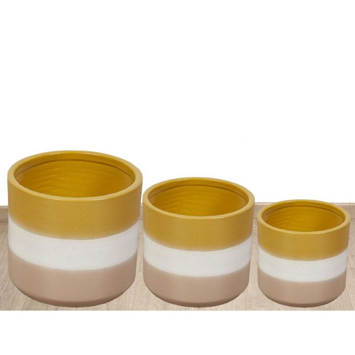 Set de Maceteros Romimex Amarillo Beige Cerámica (3 Piezas) 1