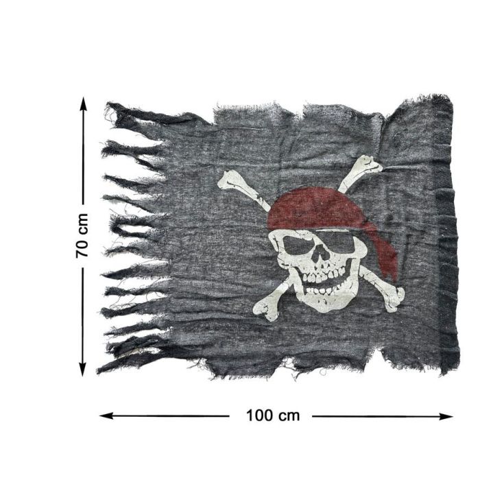 Bandera Pirata Negra Desgastada Con Calavera 100x70 cm Ideal para Fiestas Temáticas y Disfraces de Corsario