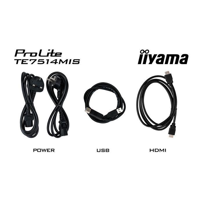 iiyama ProLite TE7514MIS-B2AG Pantalla Digital de Señalización 75" 4K UHD VA Táctil 3840x2160 16:9 8ms 60Hz 24/7 WiFi Altavoces USB-C HDMI DP Negro 14