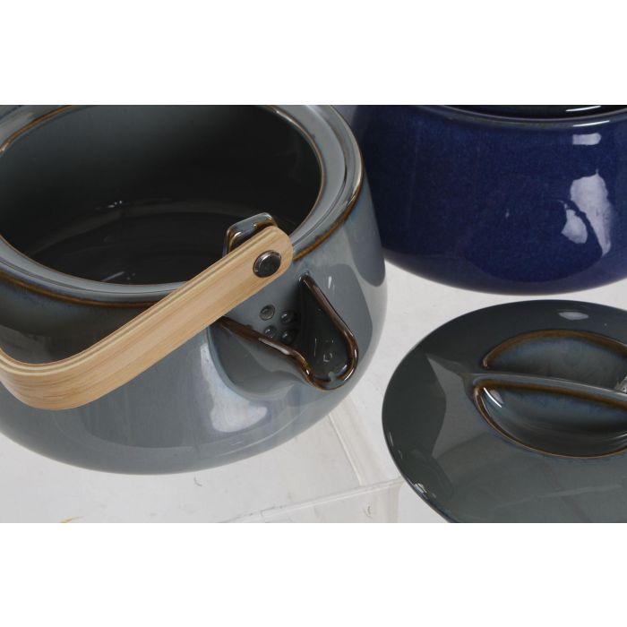 DKD Home Decor Tetera Gris Porcelana y Bambú 17 x 10 x 21 cm Capacidad 1L 3