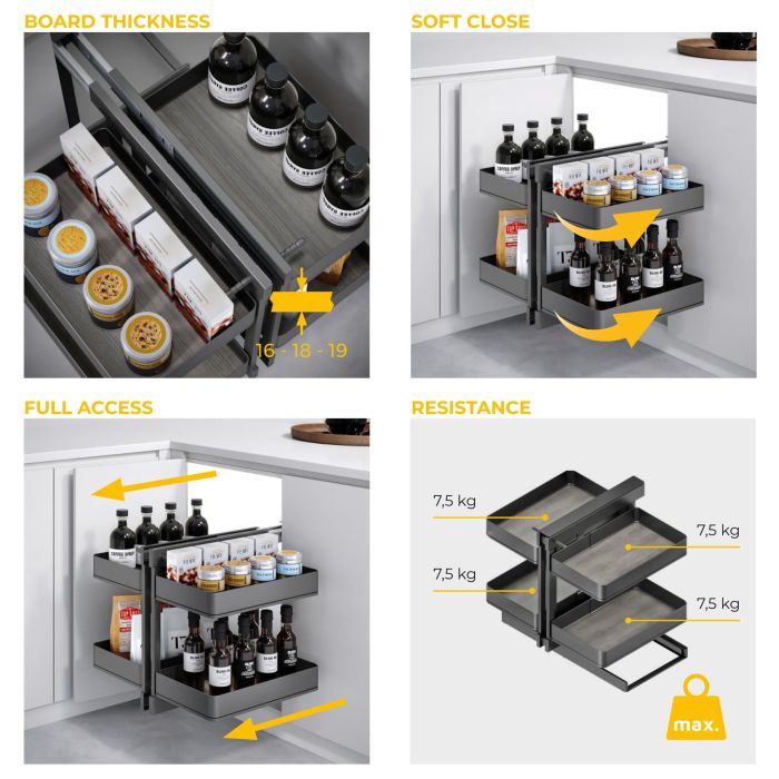 Emuca Sistema de rinconero articulado extraíble Harmony para mueble de cocina, Derecha/Izquierda, Acero y Madera, Gris antracita 5 Emuca Sistema de rinconero articulado extraíble Harmony para mueble de cocina, Derecha/Izquierda, Acero y Madera, Gris antracita 5