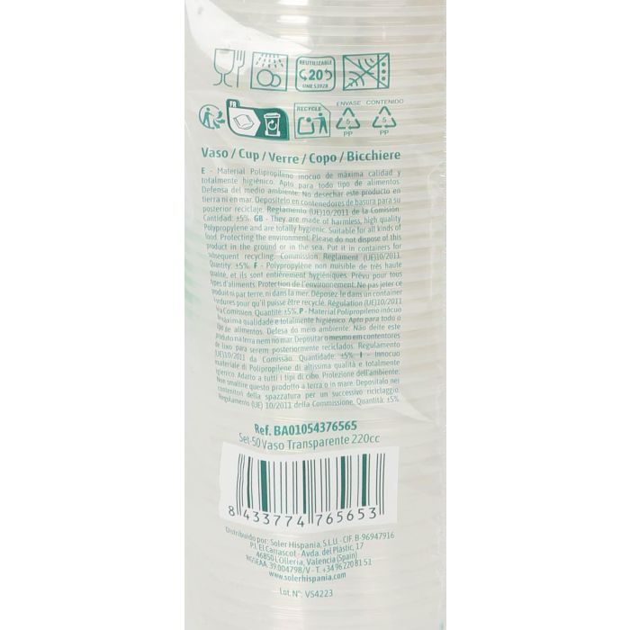 Algon Set-50 Vaso Transparente 220cc, Ancho 6.9 cm, Alto 9.7 cm, Largo 6.9 cm 7