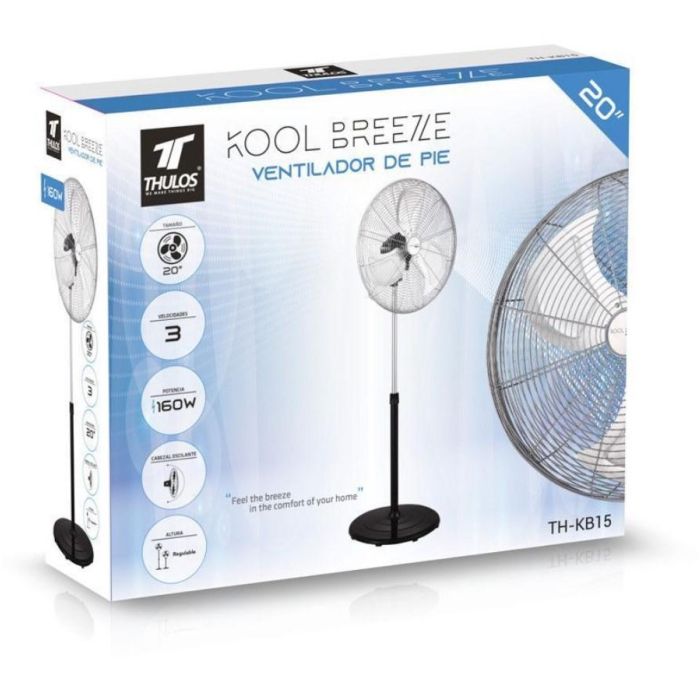 Thulos KB15 - Ventilador de Pie 50 cm, Oscilante, 3 Velocidades, Altura Regulable 142 cm, 160W, Rejilla Protectora Thulos KB15 - Ventilador de Pie 50 cm, Oscilante, 3 Velocidades, Altura Regulable 142 cm, 160W, Rejilla Protectora