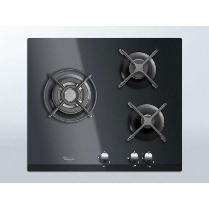 WHIRLPOOL AKT404NB Cocina de gas - 3 chimeneas - 6350W - L59 x P51cm - Revestimiento de vidrio templado - Negro 1