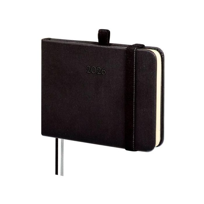 Finocam M0-104x73 mm Svv Agenda Minimal 2026 Tapa Dura Negro con Goma Elástica y Anilla Portabolígrafo