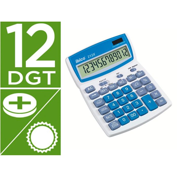 Calculadora Ibico 212X Sobremesa 12 Digitos Color Blanco - Azul 140x32x190 mm