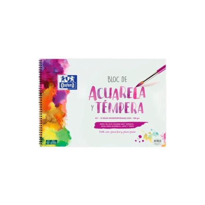 Oxford Bloc Pintura Acuarela Y Témpera 10H 300 gr Espiral A3+ Liso Blanco Oxford Bloc Pintura Acuarela Y Témpera 10H 300 gr Espiral A3+ Liso Blanco