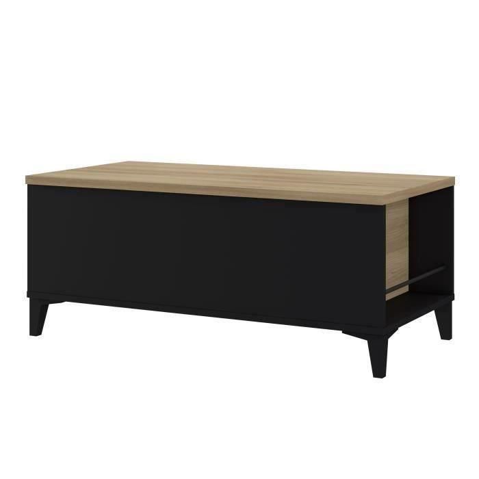 Mesa de centro con tapa elevable - Decoración de roble y negro - L 100 x P 50/72 x H 42/55 cm 1