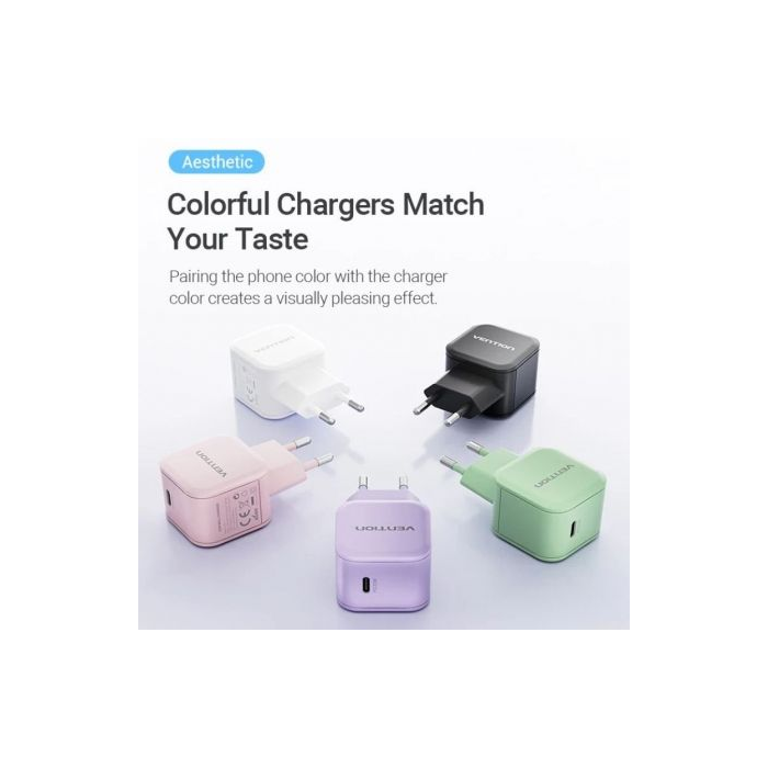 Cargador de Pared GaN Vention FEJV0-EU/ 1xUSB Tipo-C/ 20W 2