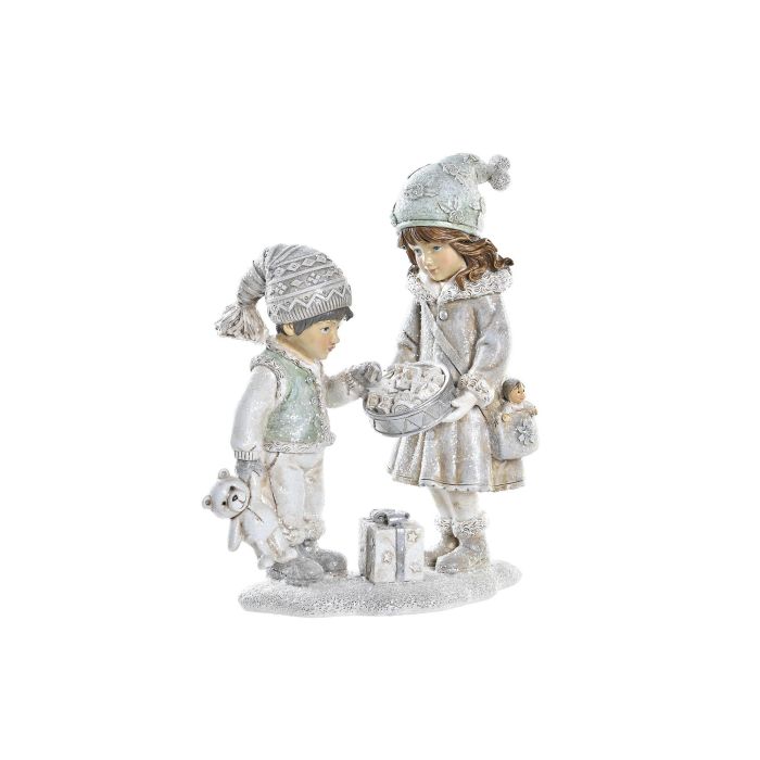 DKD Home Decor Figura de Navidad Moderna para Niños - Decoración de Resina en Gris, Blanco y Verde - Medidas 8 x 19 x 15.5 cm