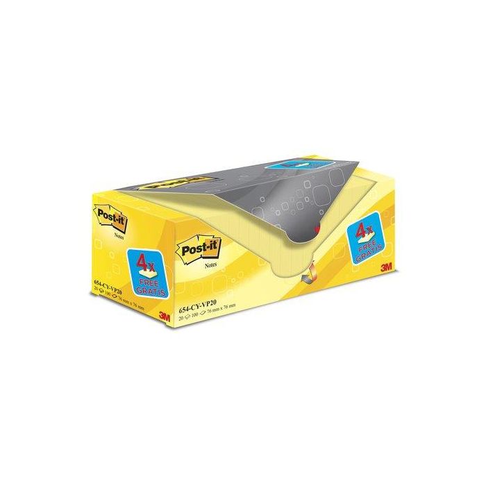 Post-It Bloc Notas 654 100H 76x76 Canary Yellow Paquete 16 Ud + 4 Ud Gratis