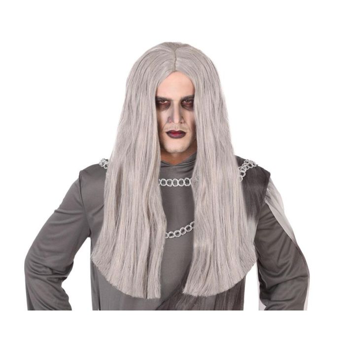 Peluca Halloween Bruja Gris Largo 60 cm - Adulto, Cabello Liso, Aire Fantasmal