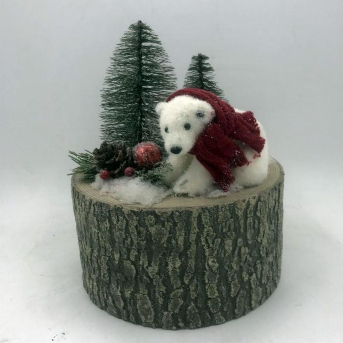 DKD Home Decor Decoración Navideña Alpina Figura de Oso Marrón 20x20x24 cm de Abeto y Porexpan