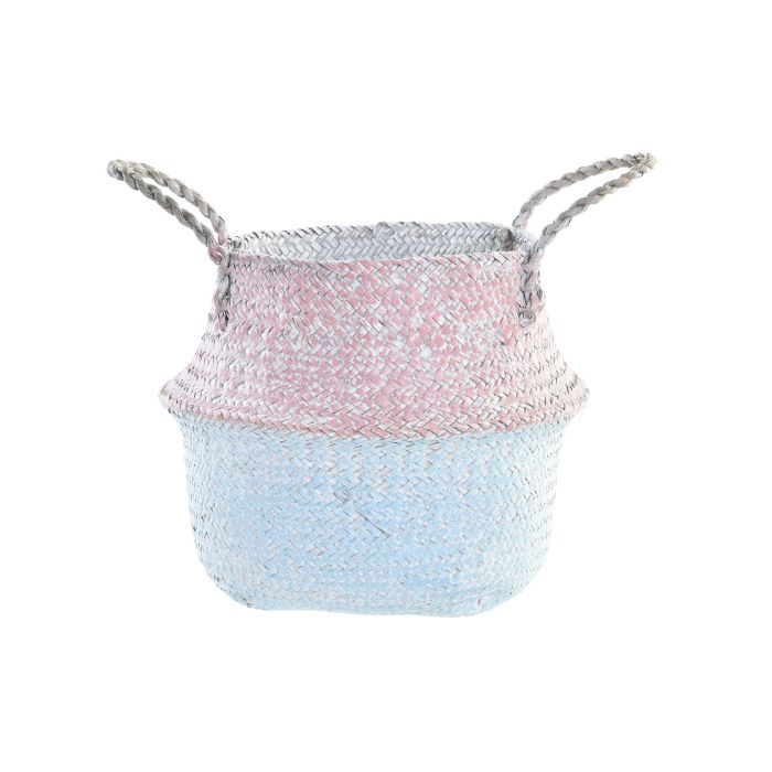 DKD Home Decor Cesta Mediterraneo de Fibra Bicolor Rosa y Azul Celeste 25x25x25 cm