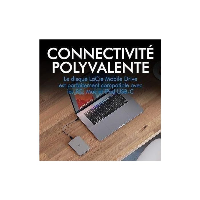 Disco duro externo portátil - LACIE - Mobile Drive Secure v2 - USB 3.1-C - 2TB - Gris espacial (STLR2000400) 1