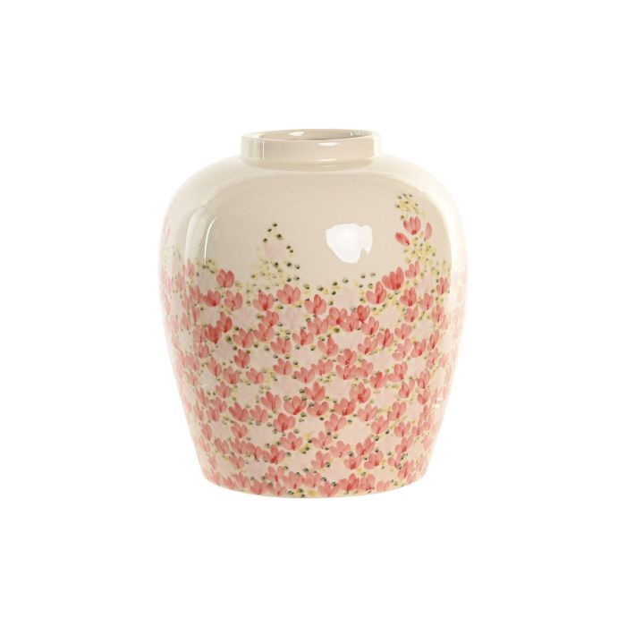 DKD Home Decor Jarrón Oriental de Cerámica Blanco Multicolor con Flores 25 x 28 x 25 cm (2 Unidades)