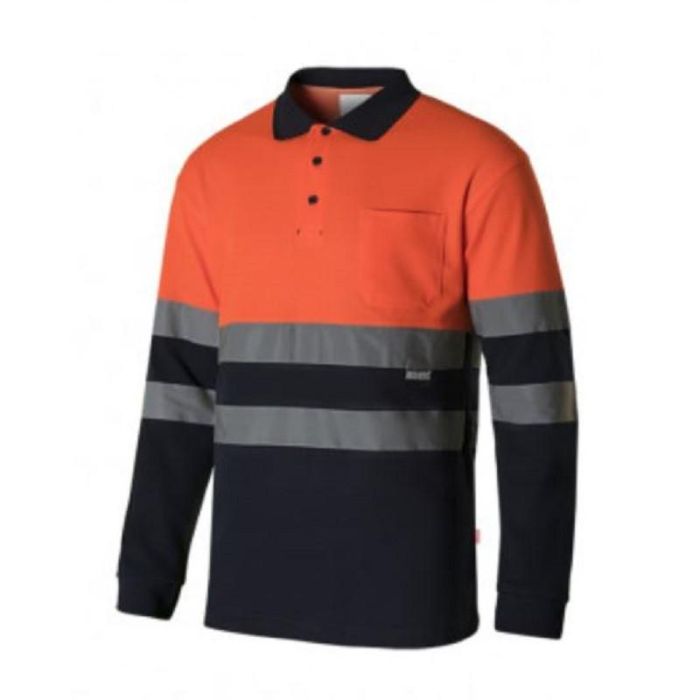 Velilla 305515 Polo Alta Visibilidad Bicolor Naranja Narino Algodón/Poliéster Manga Larga Tallas S-2XL