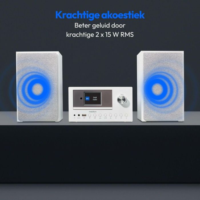 Medion AAAPE16825 Minicadena Hi-Fi Radio por Internet DAB/FM Reproductor de CD 2x15W RMS Blanco 4 Medion AAAPE16825 Minicadena Hi-Fi Radio por Internet DAB/FM Reproductor de CD 2x15W RMS Blanco 4