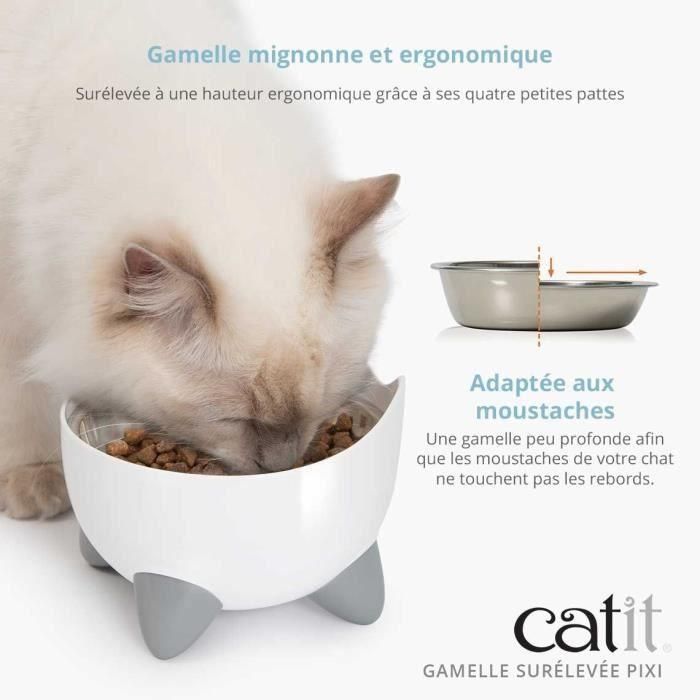 Comedero para gatos - CATIT - PIXI - 200 ml - Elevado - Cuencos extraíbles de acero inoxidable - Blanco 1