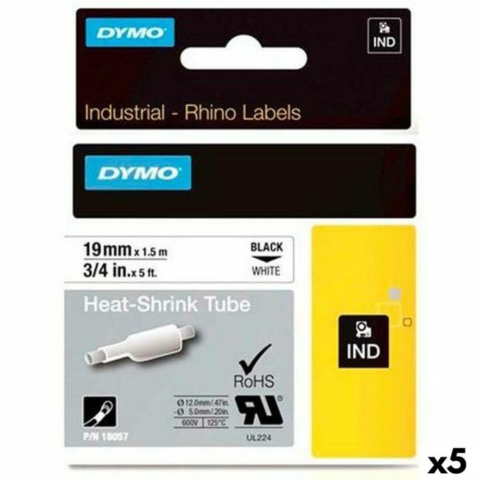 Kit Tubo Termoretráctil Rhino Dymo ID1-19 19 x 1,5 mm Negro Blanco (5 Unidades)