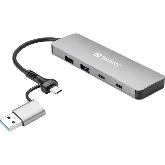 Sandberg Hub USB-C/A a 2x USB-A y 2x USB-C para Ordenador: Amplía Puertos USB-C y USB-A. Conecta Dispositivos Simultáneamente. Plug & Play.