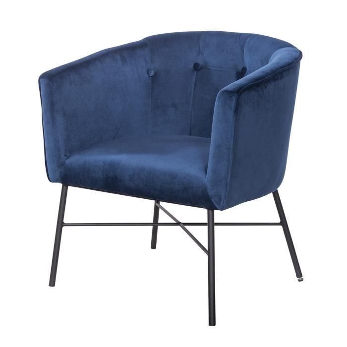 Sillón ELIOTT - Patas de metal - Terciopelo azul - L 68 x P 59 x A 72 cm