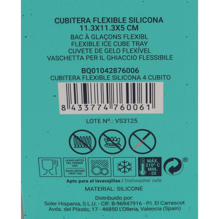 Cubitera Flexible de Silicona para 4 Cubitos Quttin (24 Unidades) 13