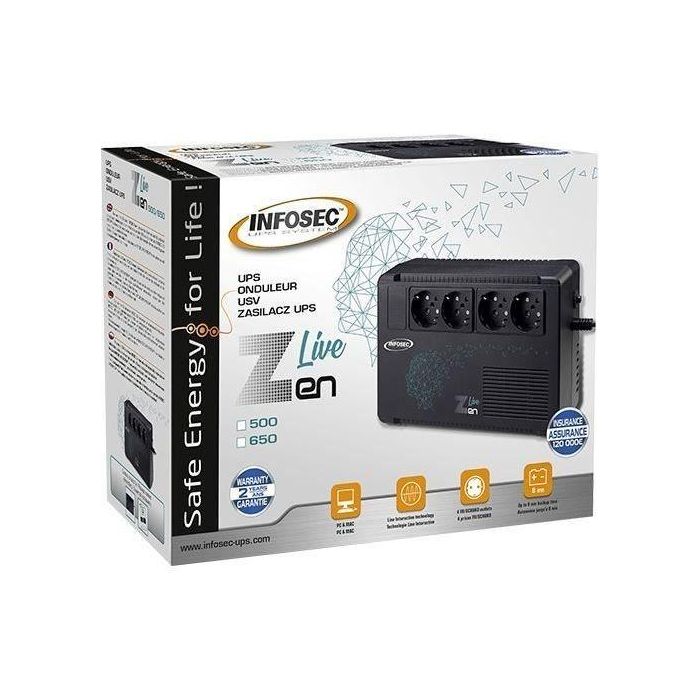 INFOSEC Zen Live 500 - Inversor interactivo de línea 500 VA 4 salidas FR / SCHUKO - 2 años de garantía 3 INFOSEC Zen Live 500 - Inversor interactivo de línea 500 VA 4 salidas FR / SCHUKO - 2 años de garantía 3