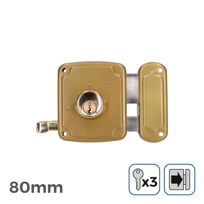 Edm Cerradura derecha 80mm acero dorado 3 llaves incluidas