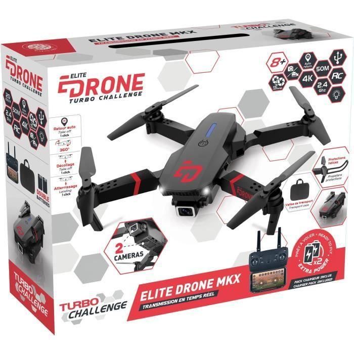 Elite Drone MKX - Drone - TURBO CHALLENGE - Dispositivo volador - Negro - 2 Baterías Recargables y Baterías Incluidas 1