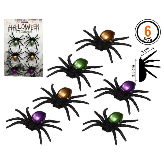 Pack Arañas Mini Colores Metálicos 6 Piezas 7.5 cm Decoración Fiesta