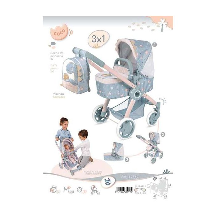 Coche de muñeca 3x1 plegable coco con mochila para muñecas de hasta 48 cm 41x62x70 cm 7 Coche de muñeca 3x1 plegable coco con mochila para muñecas de hasta 48 cm 41x62x70 cm 7
