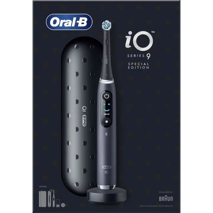 Oral-B IO 9 Cepillo de dientes eléctricos negros Bluetooth conectado con 1 cepillo, 1 cargador y 1 bolsa magnética 1