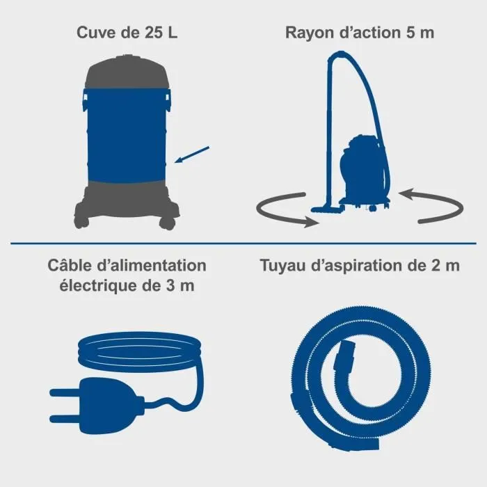 Scheppach SCH4046664256298 Aspiradora en seco y húmedo 1200 W Tanque de acero inoxidable 25 L 1
