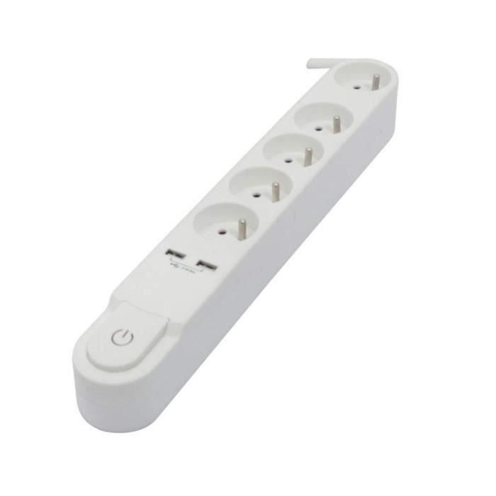 Regleta de alimentación CHACON 5 enchufes de 16 A con interruptor, 2 puertos USB y cable de 3 m HO5VV-F 3x1.5 mm² negro Regleta de alimentación CHACON 5 enchufes de 16 A con interruptor, 2 puertos USB y cable de 3 m HO5VV-F 3x1.5 mm² negro