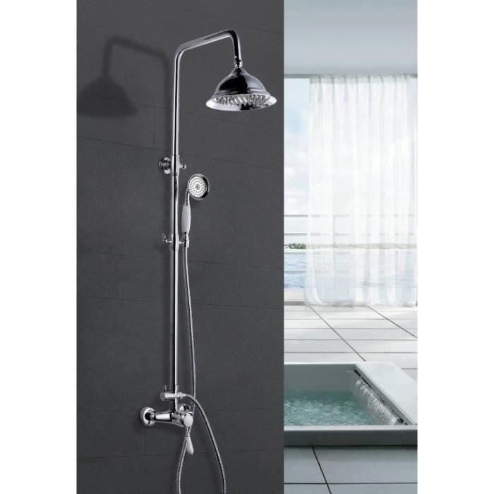 ROUSSEAU Columna de ducha con grifo mezclador mecánico Retro - Cromo 2 ROUSSEAU Columna de ducha con grifo mezclador mecánico Retro - Cromo 2