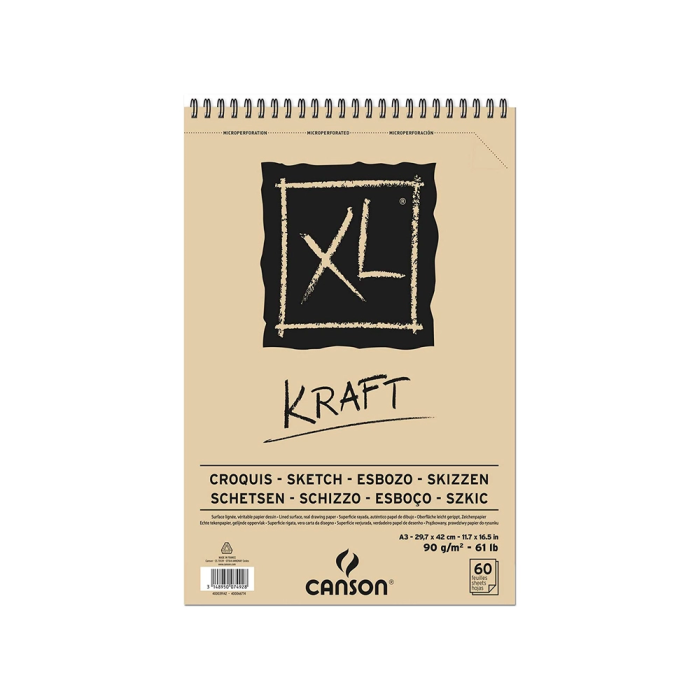 Canson XL Kraft Bloc Dibujo Esbozo Rayado Beige Espiral Din A3 29,7x42 cm 60 Hojas 90 gr/m2 1