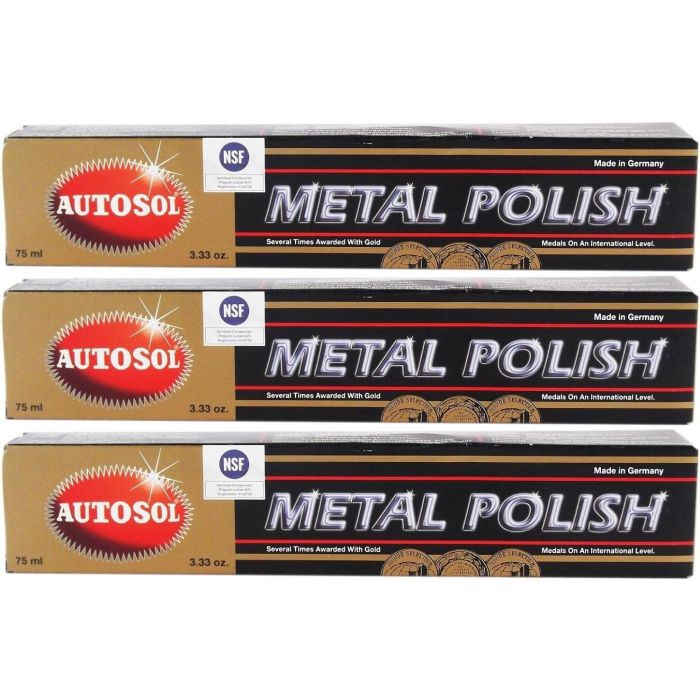 Autosol SOL01001000X3 Pulimento para Metales Tubo 75 mL - Pack 3 Unidades - Elimina Oxidación, Corrosión y Manchas, Brillo Duradero Autosol SOL01001000X3 Pulimento para Metales Tubo 75 mL - Pack 3 Unidades - Elimina Oxidación, Corrosión y Manchas, Brillo Duradero