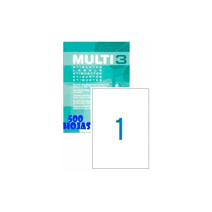 Multi-3 Etiquetas Adhesivas 210x297 mm Inkjet-Láser C-Rectos 1 X 500H Blanco Multi-3 Etiquetas Adhesivas 210x297 mm Inkjet-Láser C-Rectos 1 X 500H Blanco
