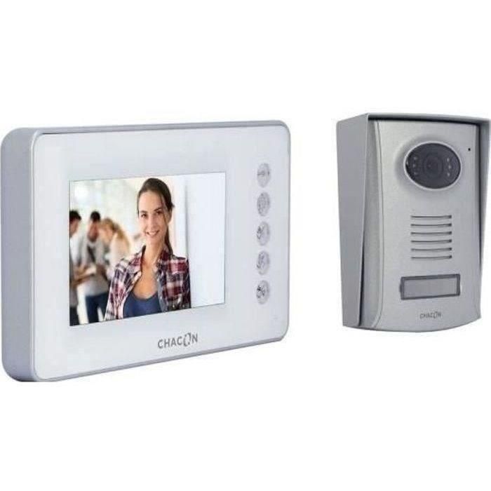 Chacon Videoportero 4 hilos con pantalla LCD 4.3 pulgadas color, manos libres, visión nocturna y unidad exterior de aluminio - Blanco Chacon Videoportero 4 hilos con pantalla LCD 4.3 pulgadas color, manos libres, visión nocturna y unidad exterior de aluminio - Blanco