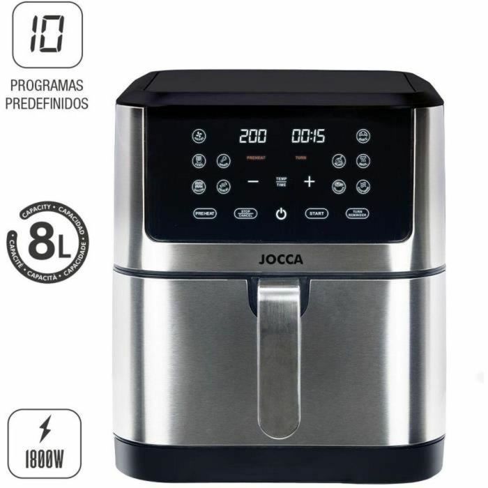 Jocca 2193 Freidora sin Aceite de Gran Capacidad 8 Litros, Potencia 1800W, Acero Inoxidable. Medidas: 30.3x38.3x35.1 cm 1