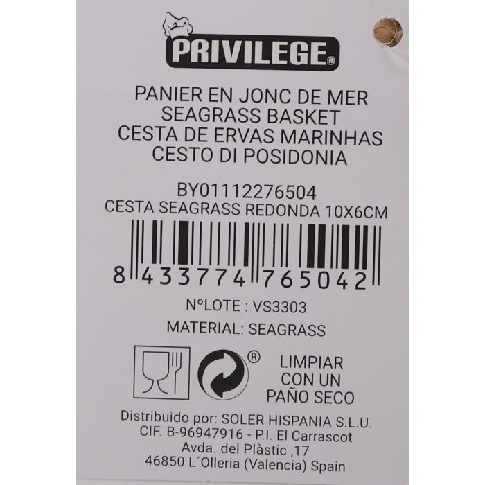 Cesta Redonda Seagrass 10x6 cm Privilege (24 Unidades) 4 Cesta Redonda Seagrass 10x6 cm Privilege (24 Unidades) 4