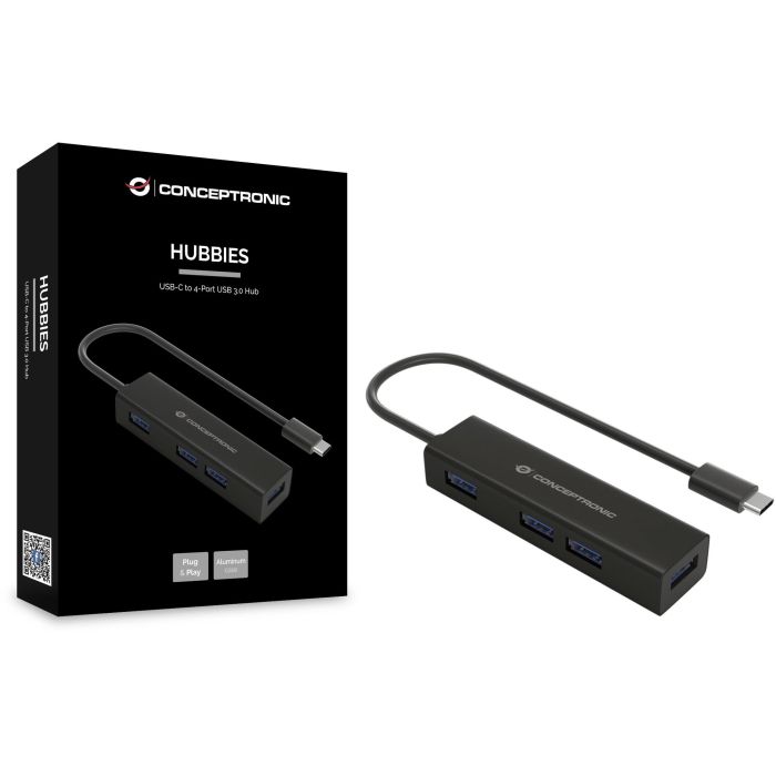Conceptronic HUBBIES07B Hub USB Tipo C con 4 Puertos USB 3.0 de Aluminio Negro 1 Conceptronic HUBBIES07B Hub USB Tipo C con 4 Puertos USB 3.0 de Aluminio Negro 1
