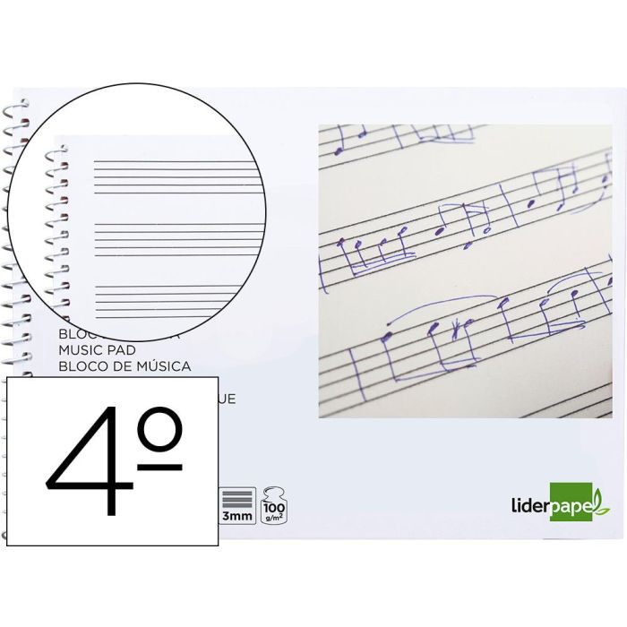 Bloc Musica Liderpapel Pentagrama 3 mm Cuarto 20 Hojas 100 gr-M2