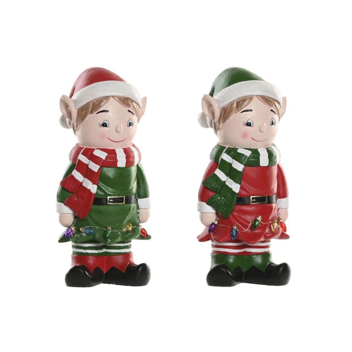 DKD Home Decor Figura de Navidad Elfo Tradicional de Magnesia con Luz LED Multicolor 13 x 32 x 15 cm (2 Unidades) 1