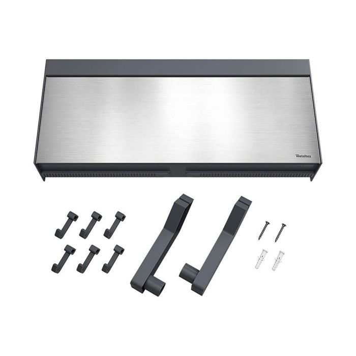 Metaltex Tango Dispensador Triple de Pared para Rollos de Cocina, 38 cm con Ganchos y Estante, Kit de Montaje Incluido