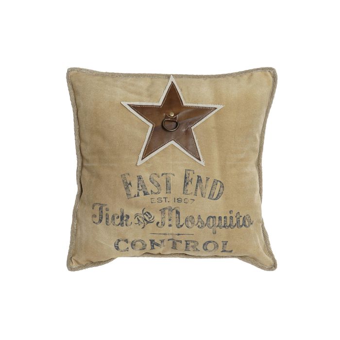 DKD Home Decor Cojín Decorativo Vintage 1993 de Poliéster y Piel Gris y Blanco con Diseño Estrella Cuadrado 45x45x15 cm para Hogar