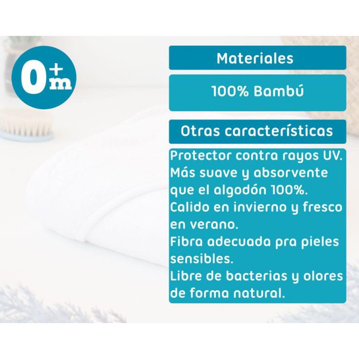 KioKids Toalla de Baño Bebé Bambú Ultra Suave con Capucha Termoclimática Oeko-Tex 76x76 cm Blanca 380 gr 5